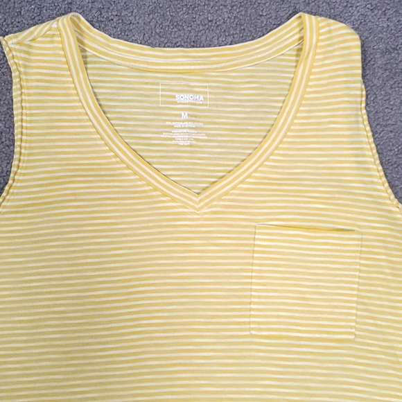 $6 or Free w/any Purchase of $15 or more.Sonoma Yellow Striped Tank. Size Medium - Picture 2 of 6
